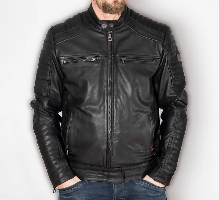 vīriešu moto jaka ar taisnu rāvējslēdzēju